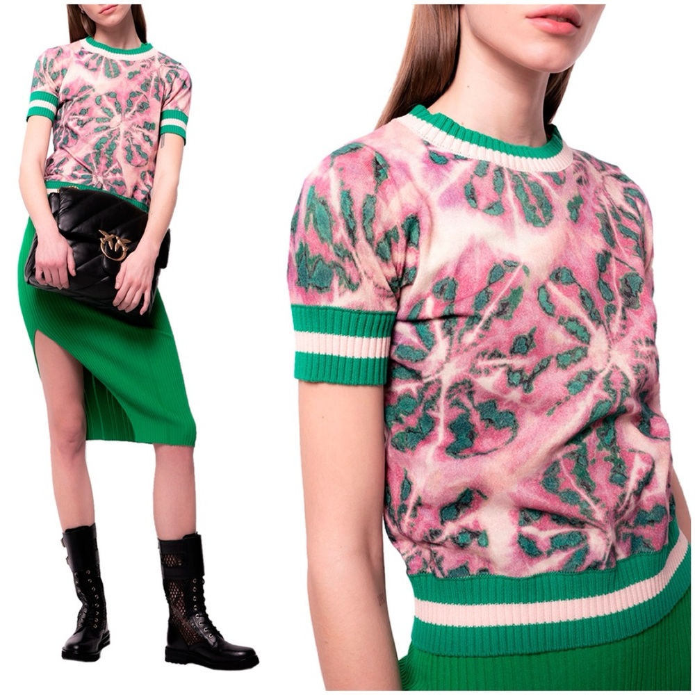 Pinko Pink and Green Crew Neck Sweater
